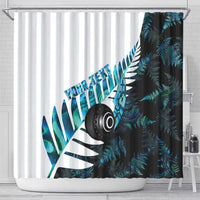 New Zealand Lawn Bowls Custom Shower Curtain Aotearoa Silver Fern Paua Shell - Polynesian Pride