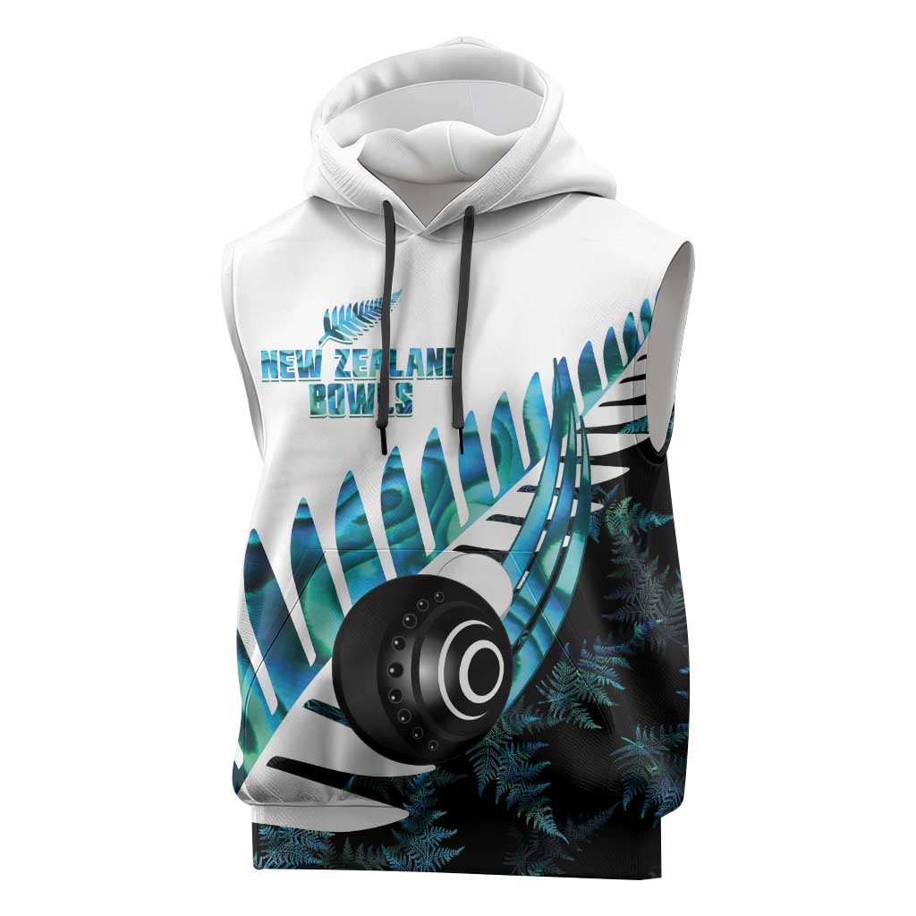 New Zealand Lawn Bowls Custom Sleeveless Hoodie Aotearoa Silver Fern Paua Shell - Polynesian Pride