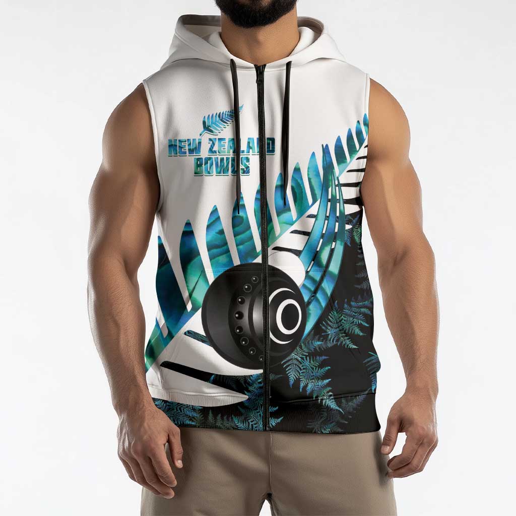 New Zealand Lawn Bowls Custom Sleeveless Zip Hoodie Aotearoa Silver Fern Paua Shell - Polynesian Pride