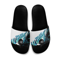 New Zealand Lawn Bowls Custom Slide Sandals Aotearoa Silver Fern Paua Shell - Polynesian Pride
