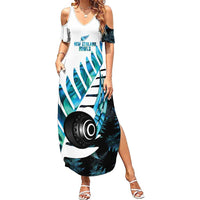 New Zealand Lawn Bowls Custom Summer Maxi Dress Aotearoa Silver Fern Paua Shell - Polynesian Pride