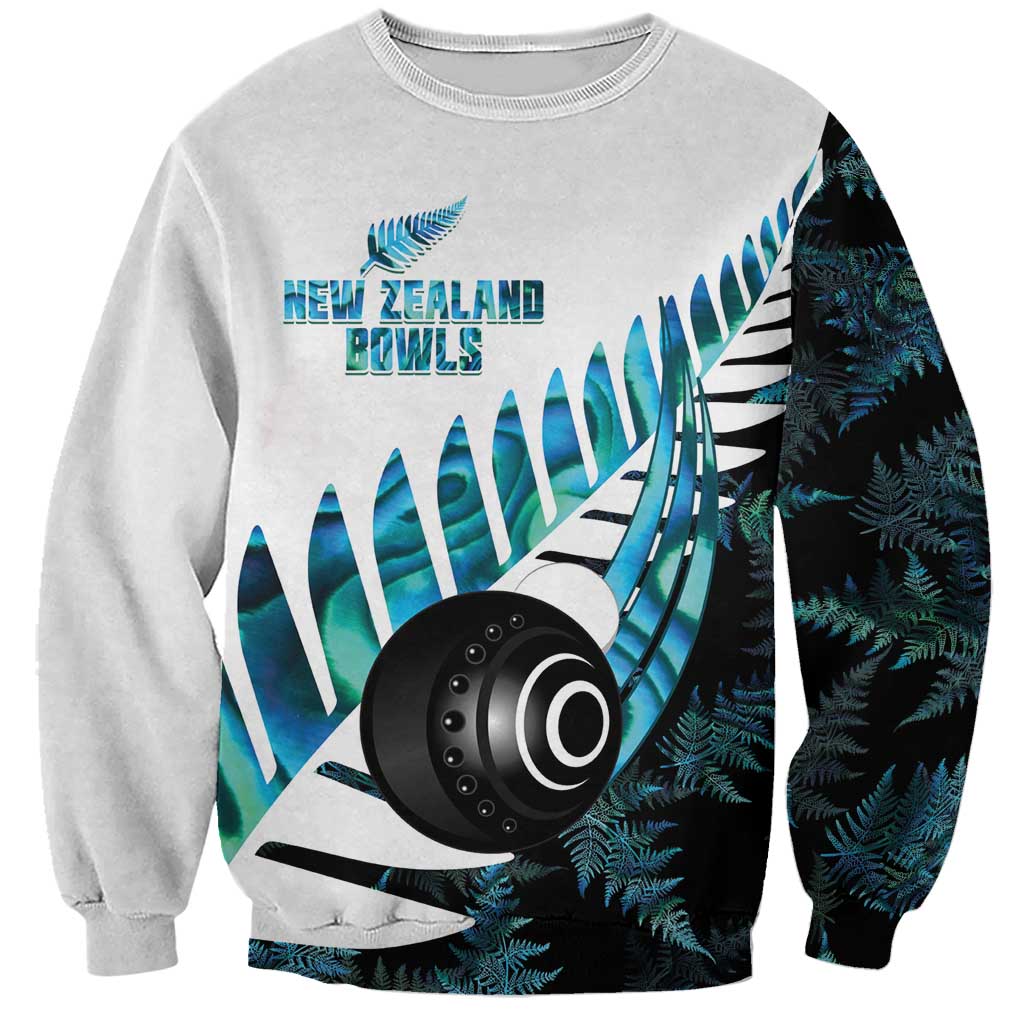 New Zealand Lawn Bowls Custom Sweatshirt Aotearoa Silver Fern Paua Shell LT14 Unisex Black - Polynesian Pride