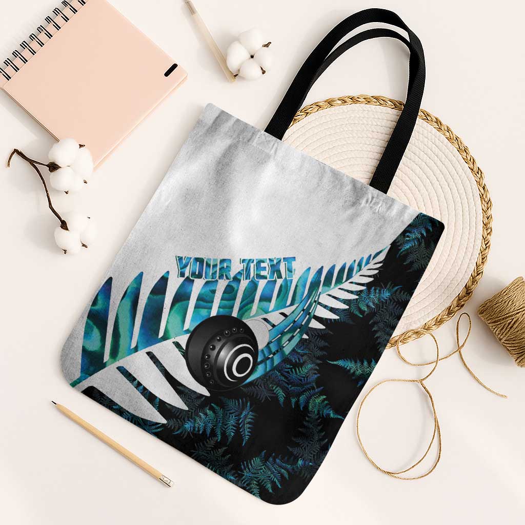 New Zealand Lawn Bowls Custom Tote Bag Aotearoa Silver Fern Paua Shell LT14 Black Strap One Size Black - Polynesian Pride