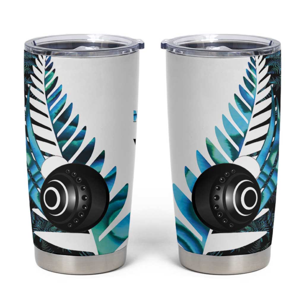 New Zealand Lawn Bowls Custom Tumbler Cup Aotearoa Silver Fern Paua Shell - Polynesian Pride