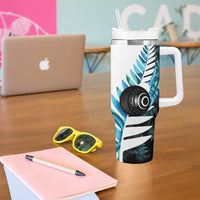 New Zealand Lawn Bowls Custom Tumbler With Handle Aotearoa Silver Fern Paua Shell - Polynesian Pride