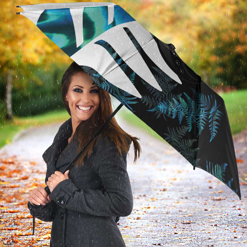 New Zealand Lawn Bowls Custom Umbrella Aotearoa Silver Fern Paua Shell - Polynesian Pride