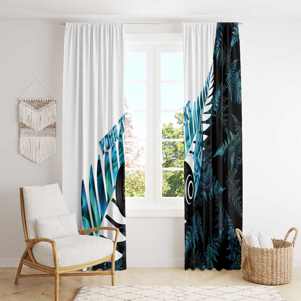New Zealand Lawn Bowls Custom Window Curtain Aotearoa Silver Fern Paua Shell - Polynesian Pride