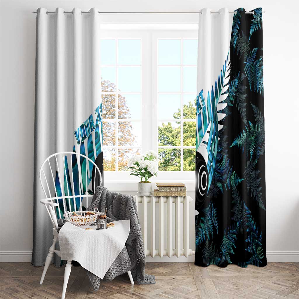 New Zealand Lawn Bowls Custom Window Curtain Aotearoa Silver Fern Paua Shell - Polynesian Pride