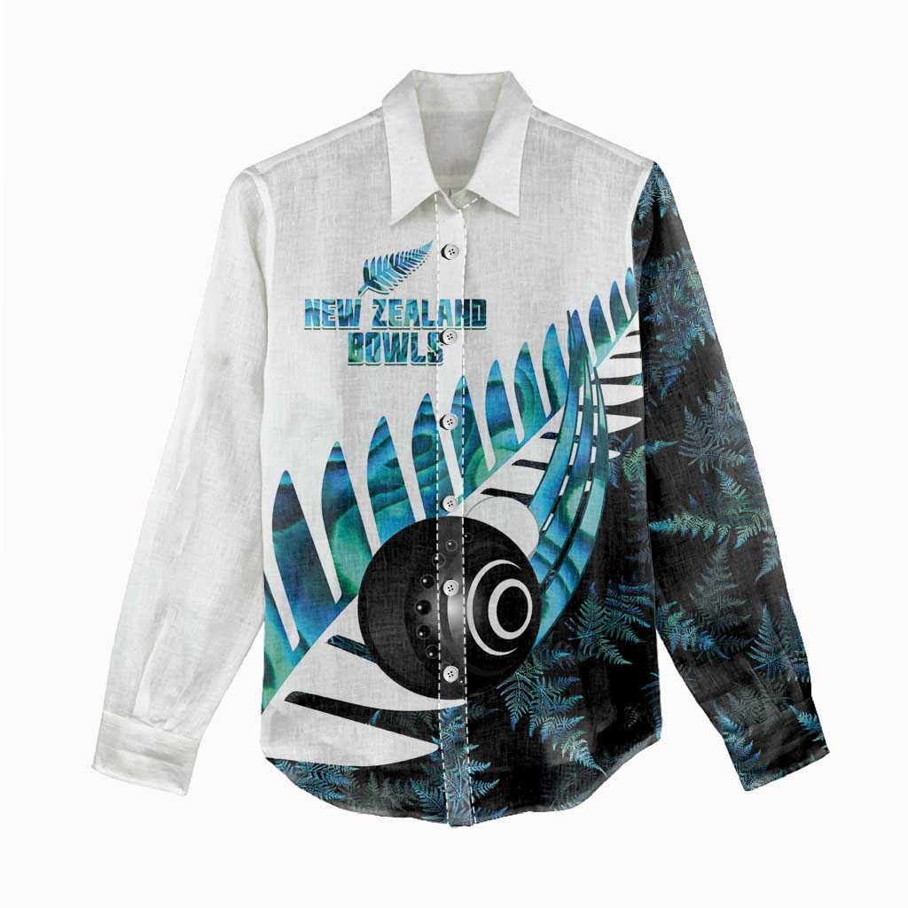 New Zealand Lawn Bowls Custom Women Casual Shirt Aotearoa Silver Fern Paua Shell - Polynesian Pride