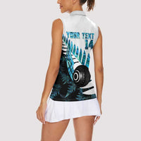 New Zealand Lawn Bowls Custom Women Sleeveless Polo Shirt Aotearoa Silver Fern Paua Shell - Polynesian Pride