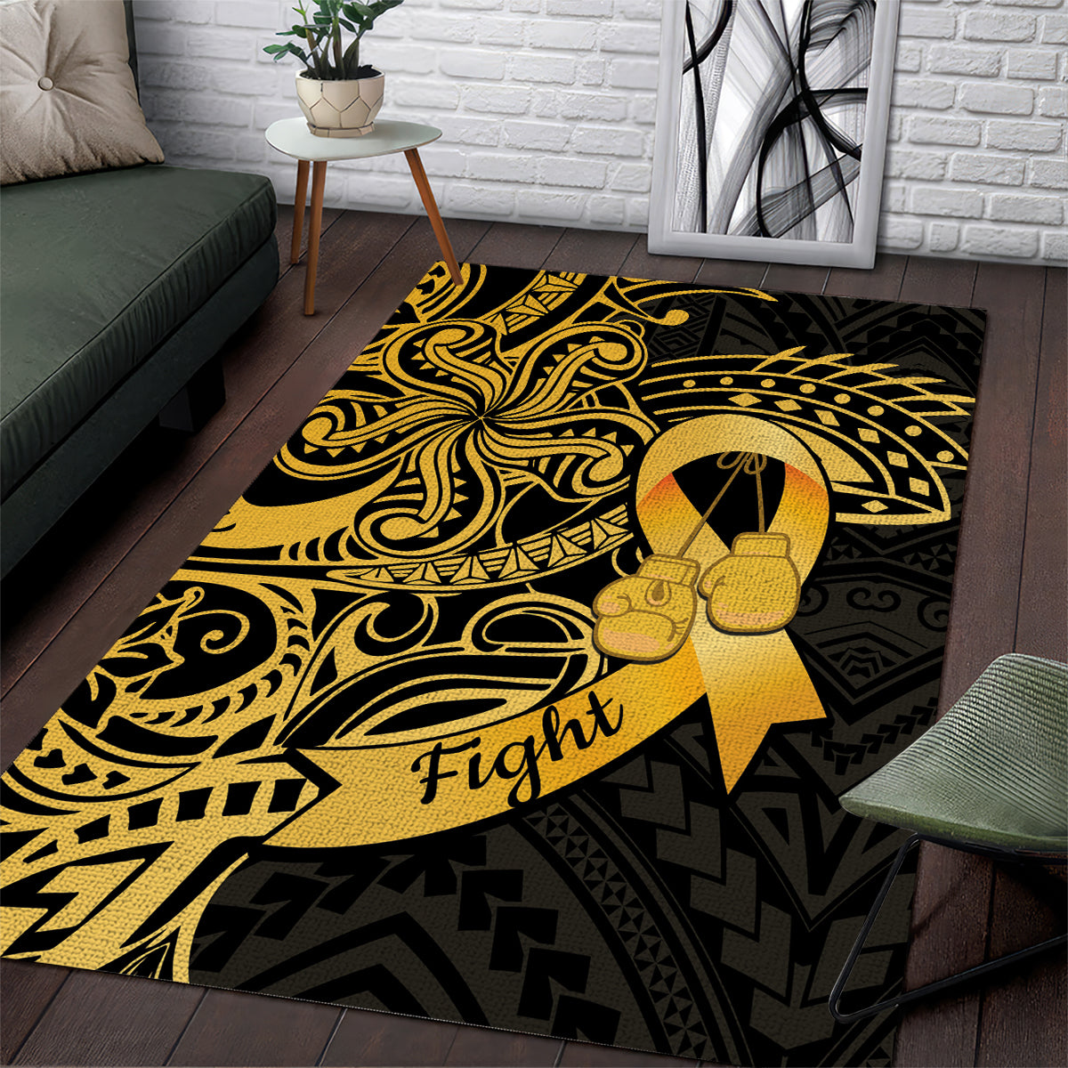Polynesia Bone Cancer Awareness Area Rug Fight Warriors