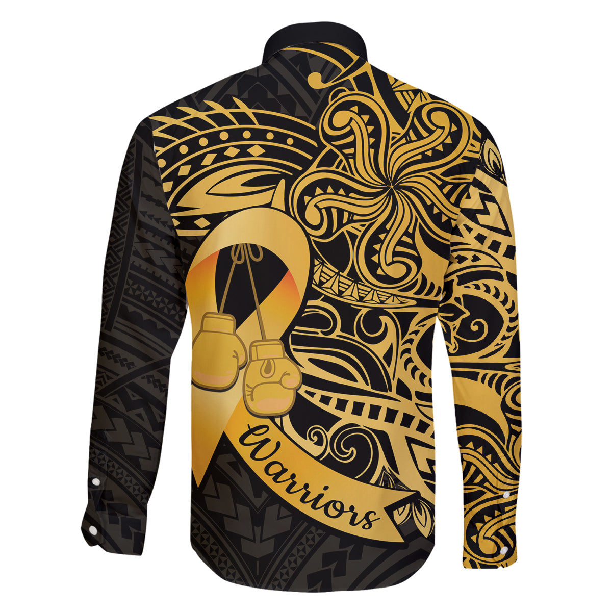 Polynesia Bone Cancer Awareness Family Matching Off The Shoulder Long Sleeve Dress and Hawaiian Shirt Fight Warriors