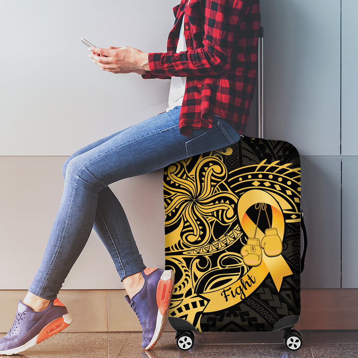 Polynesia Bone Cancer Awareness Luggage Cover Fight Warriors