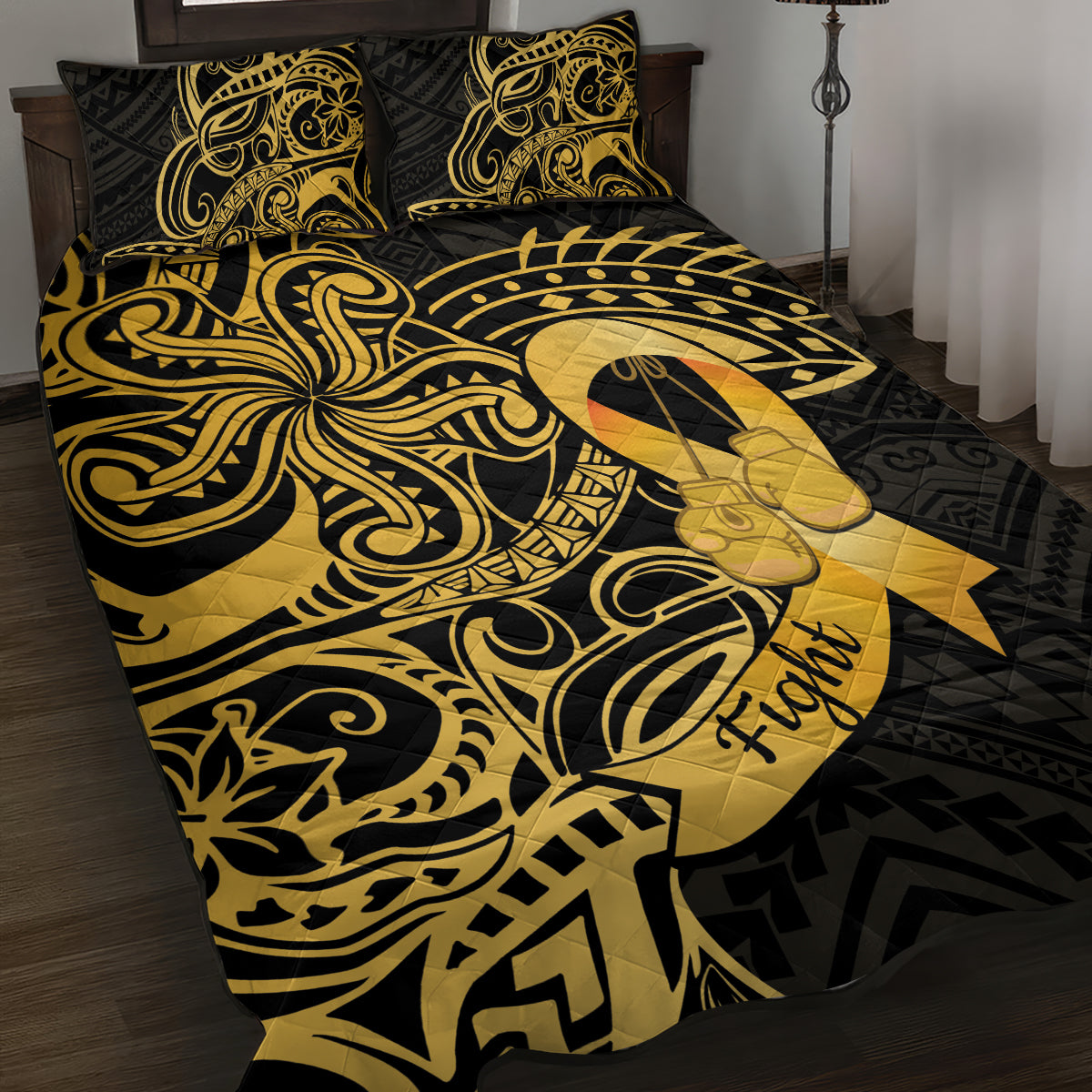 Polynesia Bone Cancer Awareness Quilt Bed Set Fight Warriors
