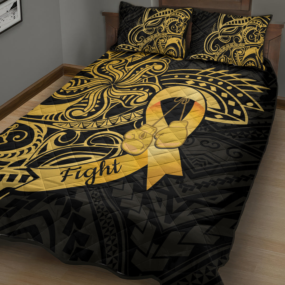 Polynesia Bone Cancer Awareness Quilt Bed Set Fight Warriors