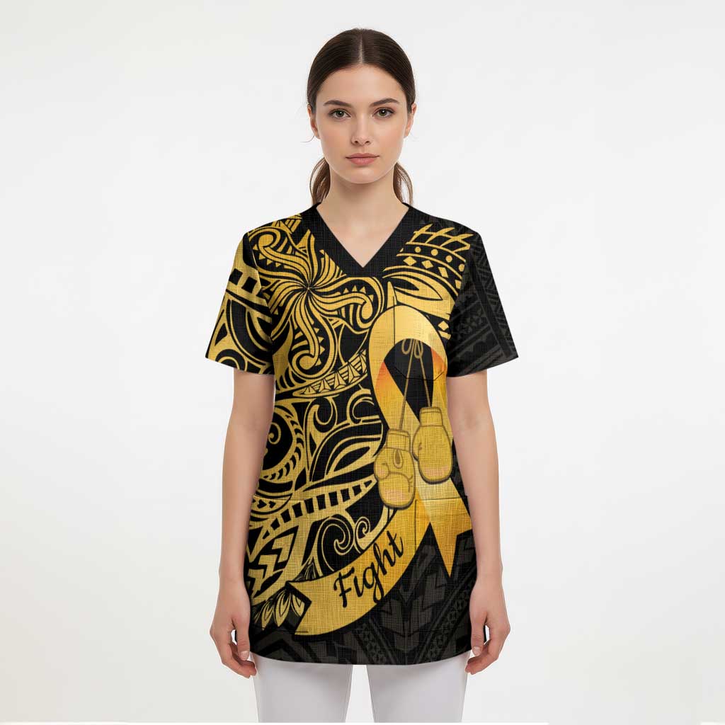 Polynesia Bone Cancer Awareness Scrub Top Fight Warriors - Polynesian Pride