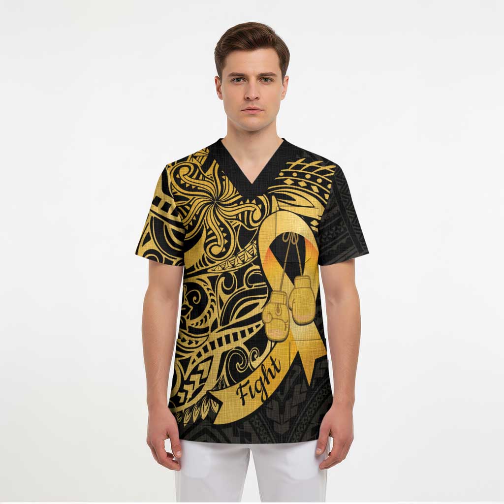 Polynesia Bone Cancer Awareness Scrub Top Fight Warriors - Polynesian Pride