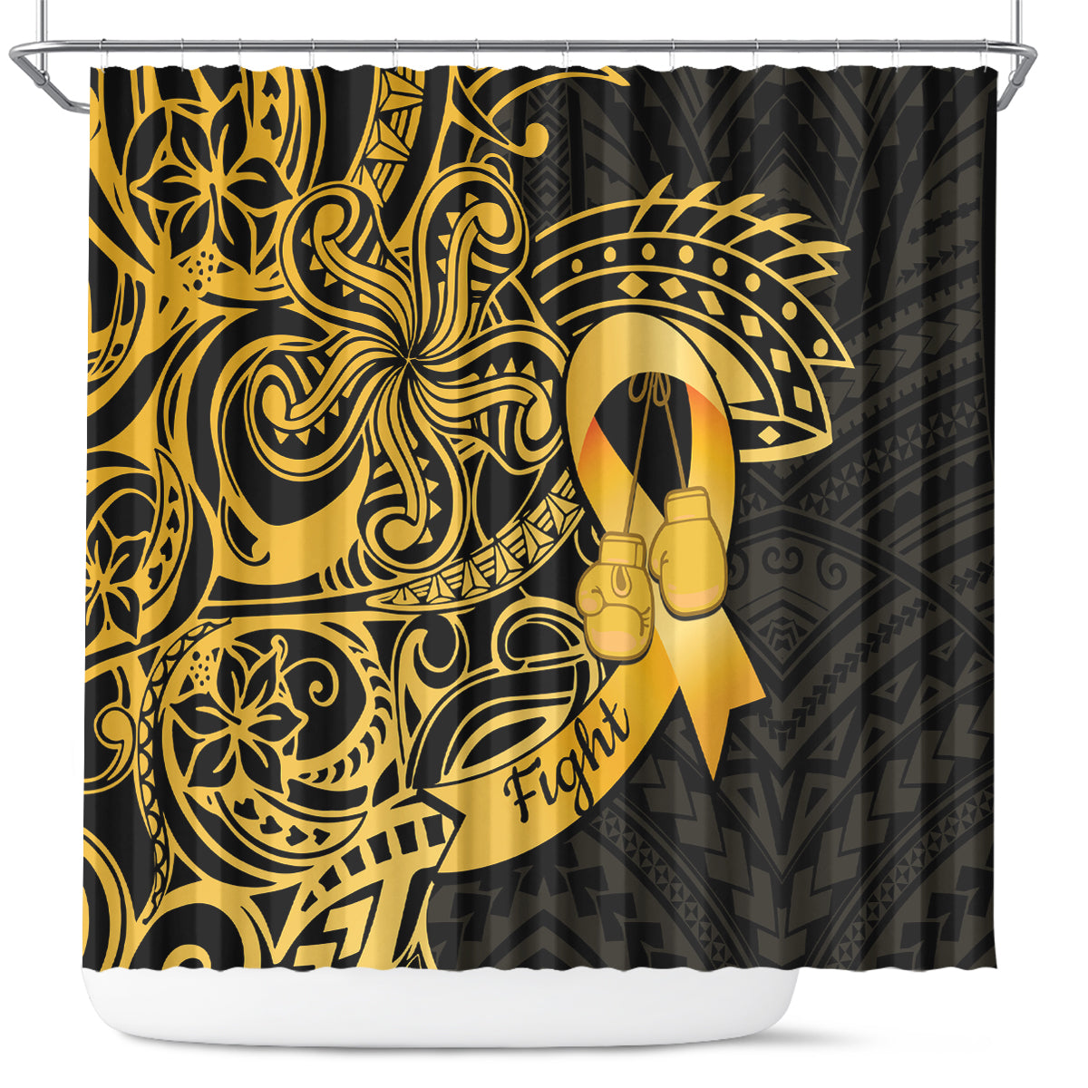 Polynesia Bone Cancer Awareness Shower Curtain Fight Warriors LT14 Black - Polynesian Pride