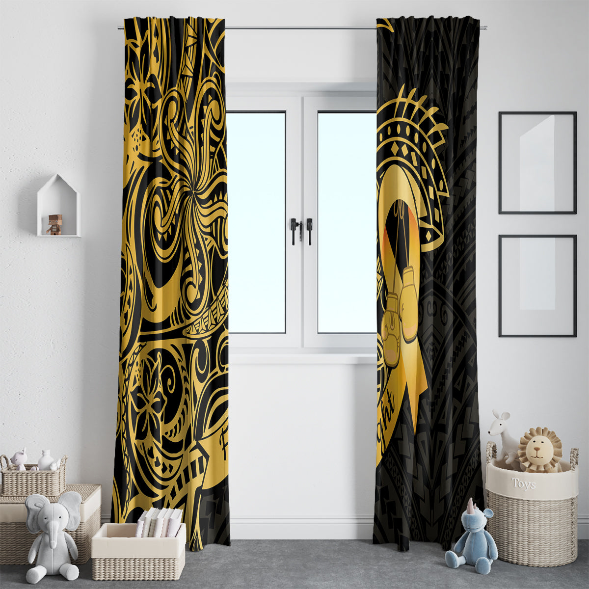 Polynesia Bone Cancer Awareness Window Curtain Fight Warriors