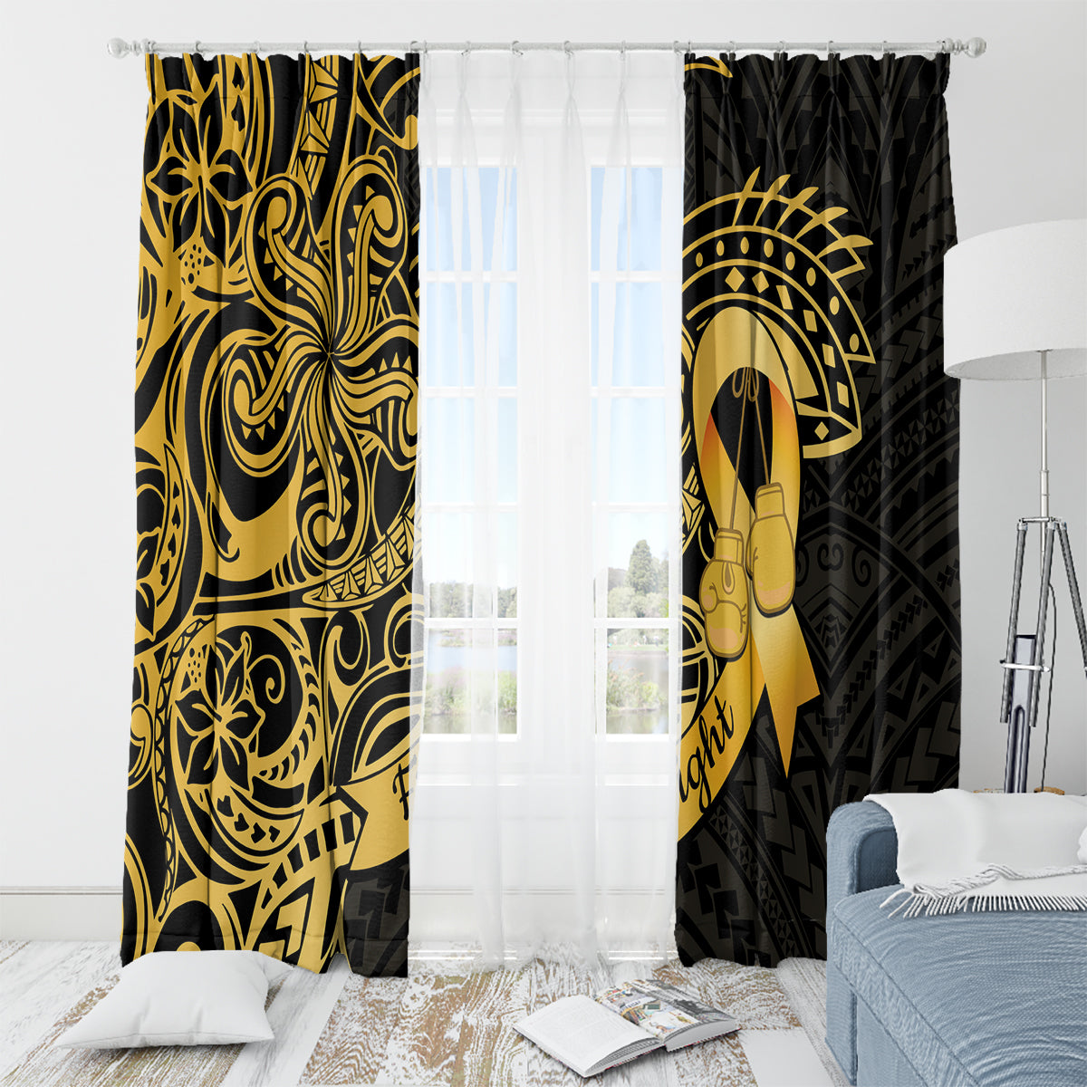 Polynesia Bone Cancer Awareness Window Curtain Fight Warriors