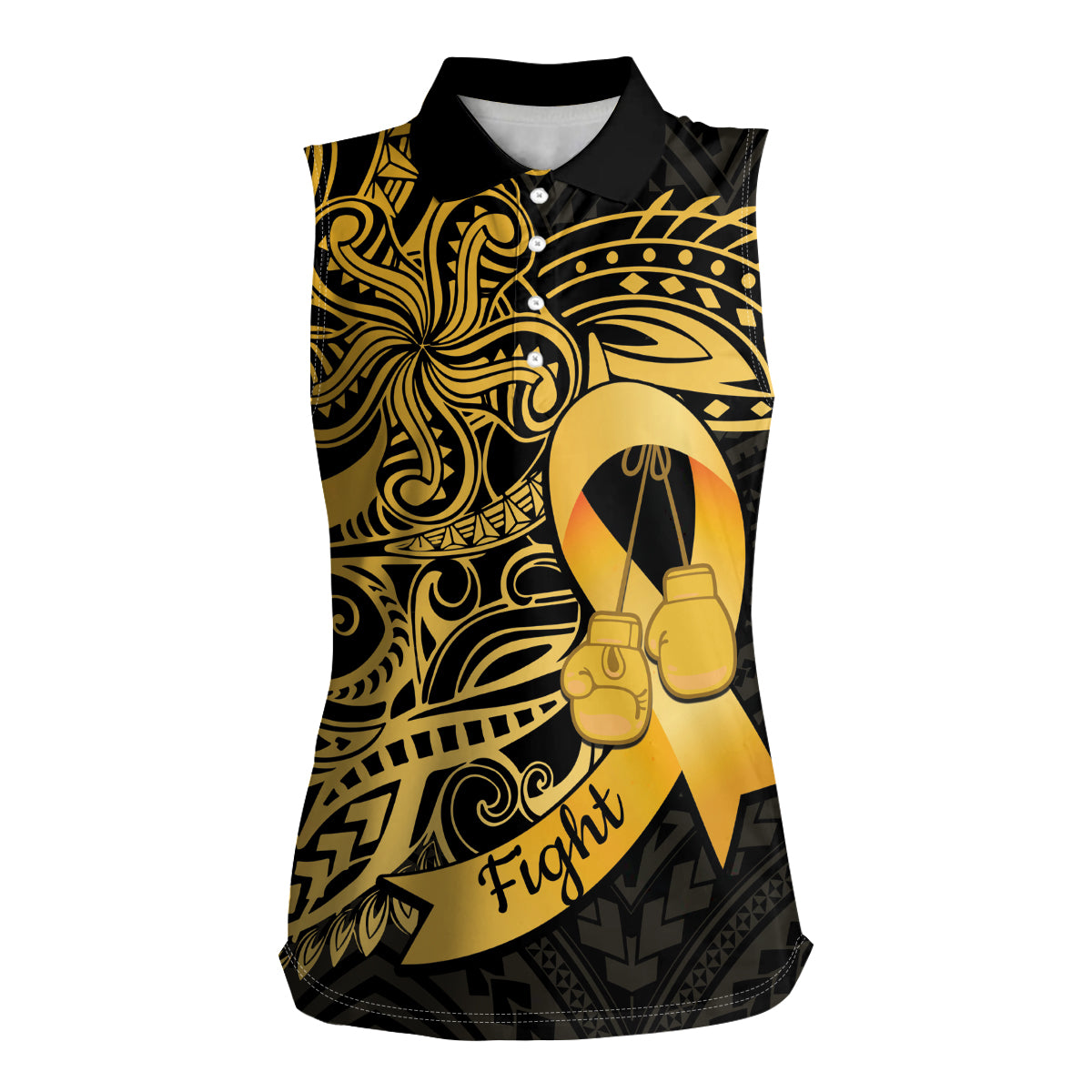 Polynesia Bone Cancer Awareness Women Sleeveless Polo Shirt Fight Warriors LT14 Female Black - Polynesian Pride
