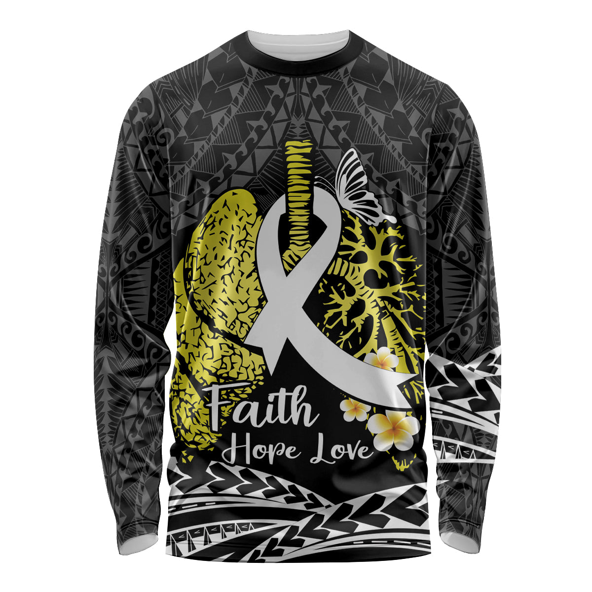 Personalised Polynesia World Lung Cancer Day Long Sleeve Shirt Faith Hope Love LT14 Unisex Black - Polynesian Pride