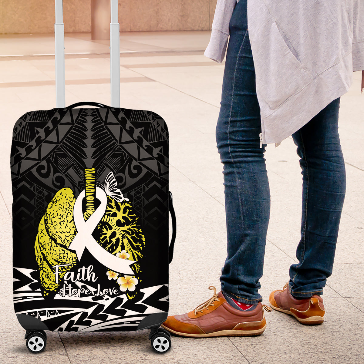 Polynesia World Lung Cancer Day Luggage Cover Faith Hope Love