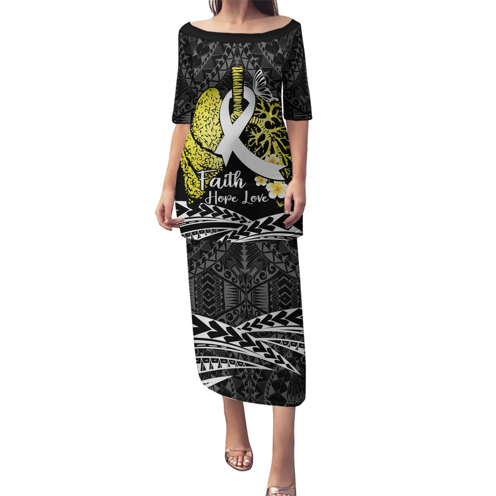 Personalised Polynesia World Lung Cancer Day Puletasi Faith Hope Love