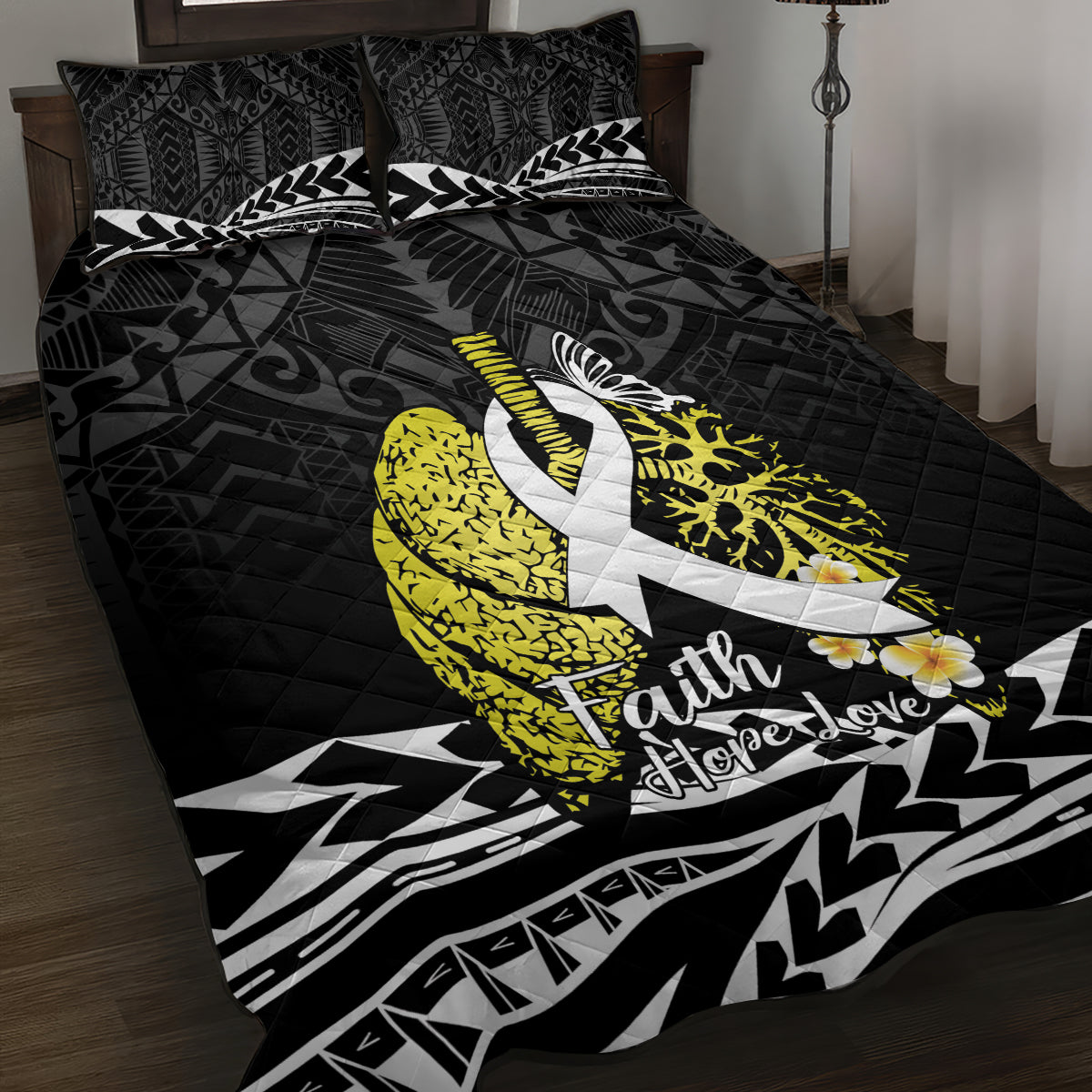 Polynesia World Lung Cancer Day Quilt Bed Set Faith Hope Love
