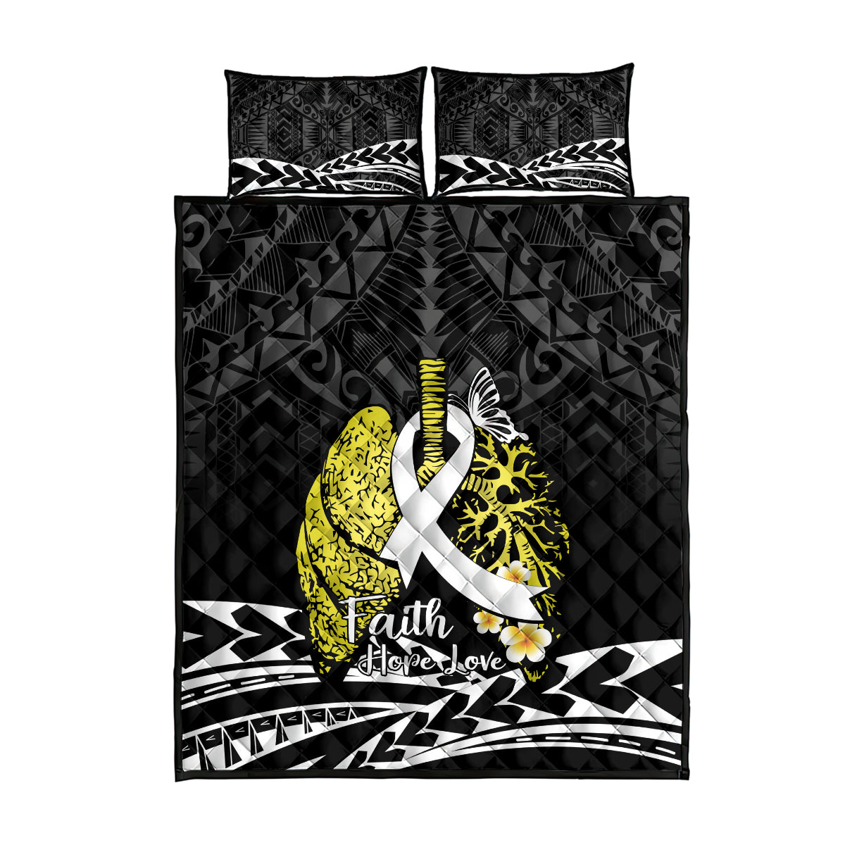 Polynesia World Lung Cancer Day Quilt Bed Set Faith Hope Love