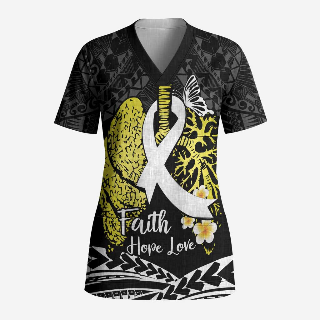 Personalised Polynesia World Lung Cancer Day Scrub Top Faith Hope Love LT14 Adult Black - Polynesian Pride