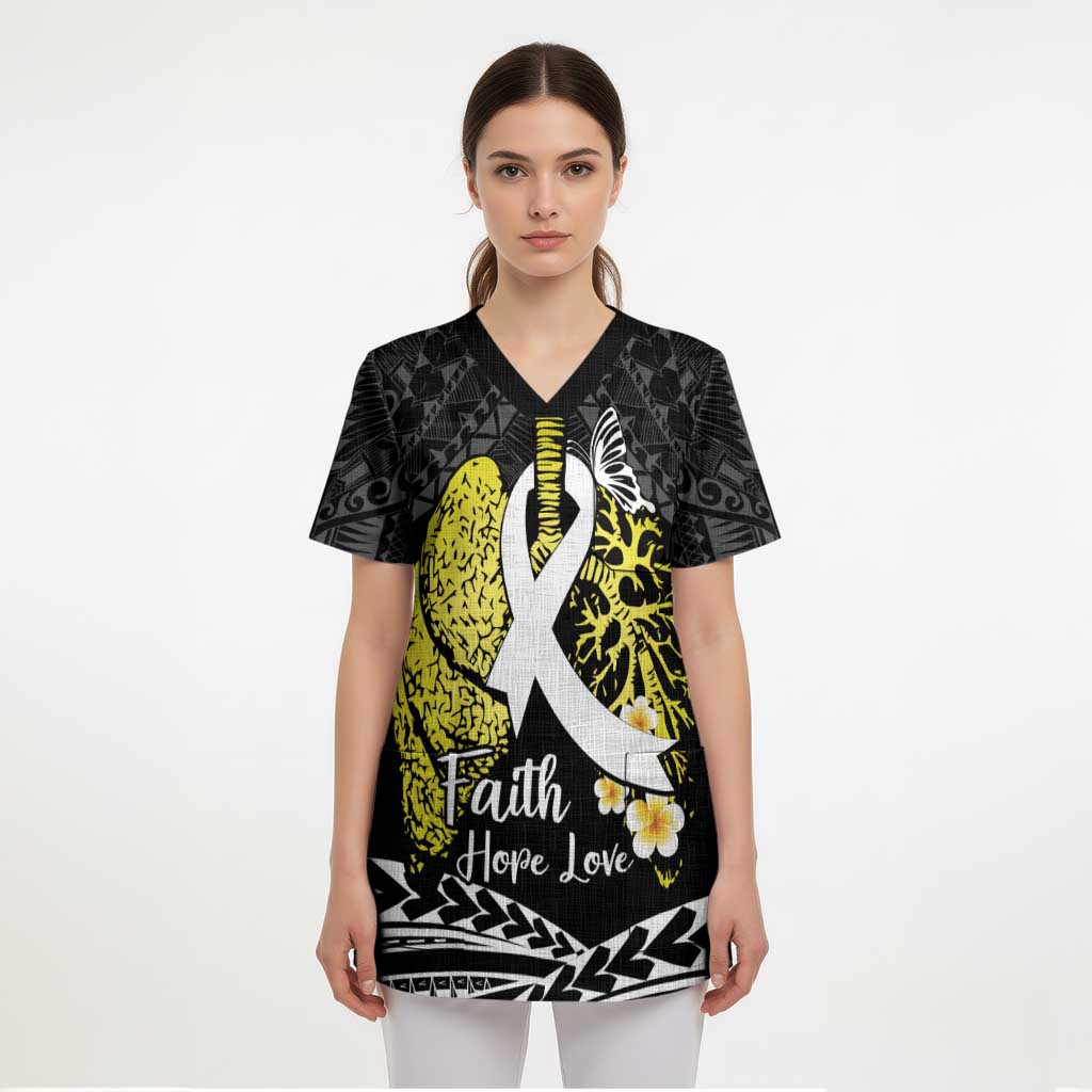 Personalised Polynesia World Lung Cancer Day Scrub Top Faith Hope Love - Polynesian Pride