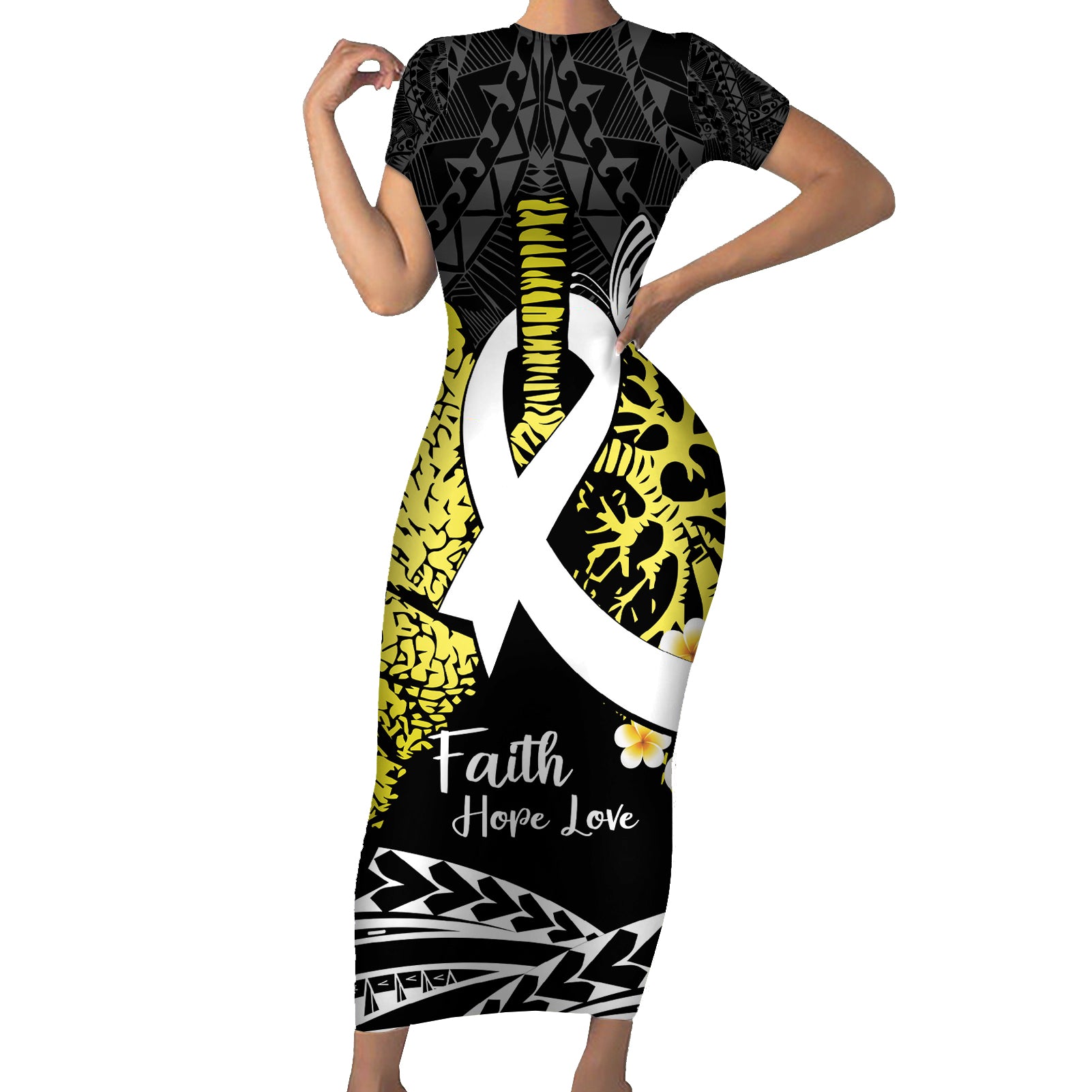 Personalised Polynesia World Lung Cancer Day Short Sleeve Bodycon Dress Faith Hope Love