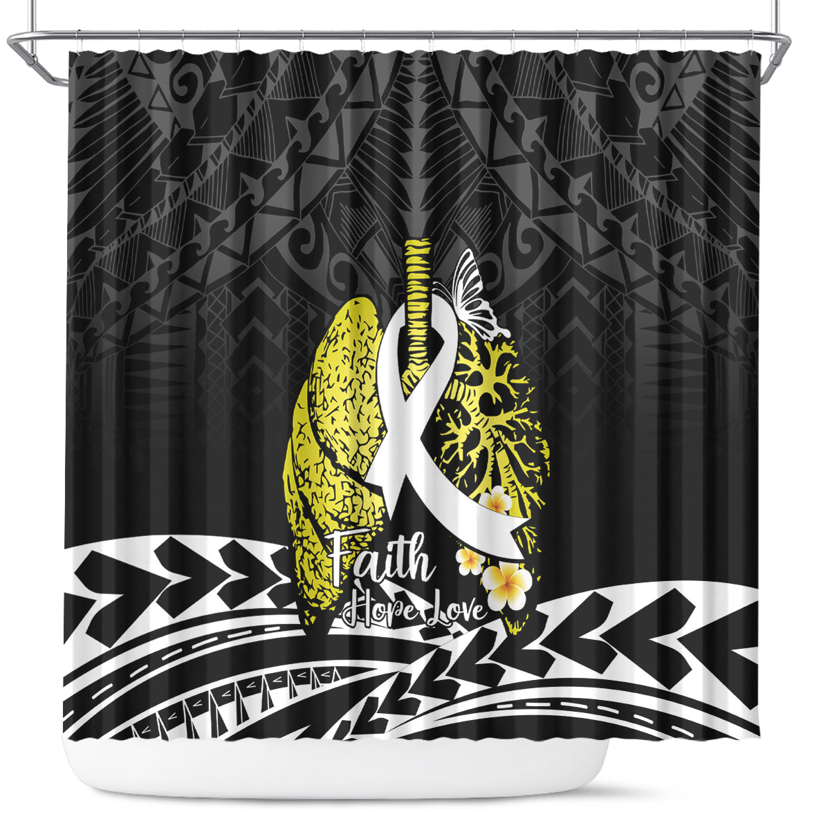 Polynesia World Lung Cancer Day Shower Curtain Faith Hope Love LT14 Black - Polynesian Pride