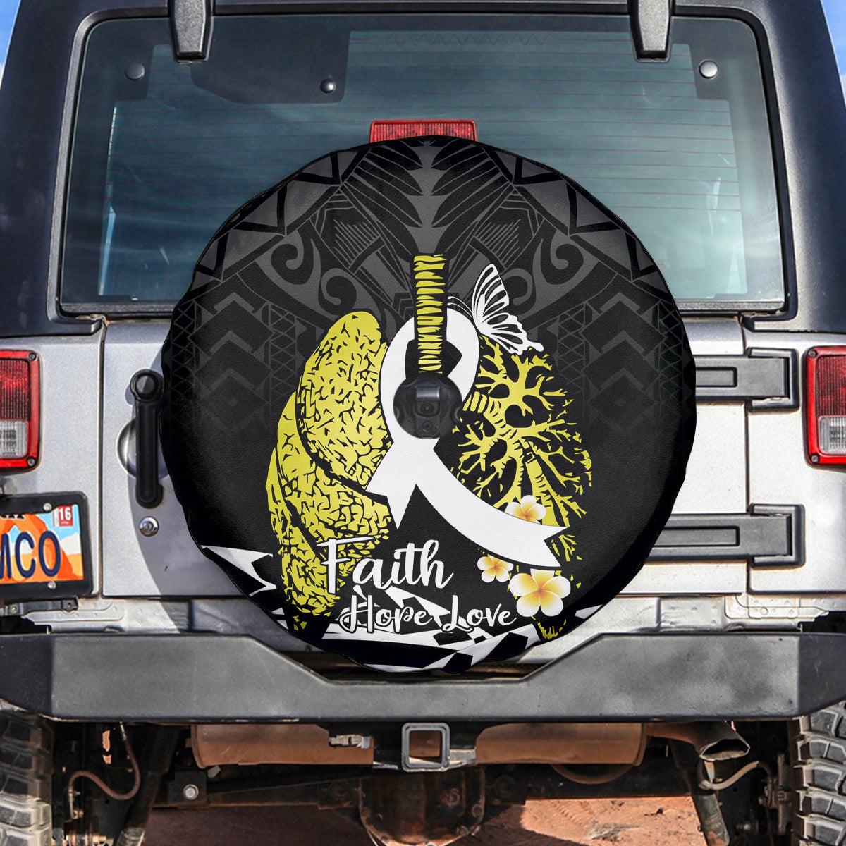 Polynesia World Lung Cancer Day Spare Tire Cover Faith Hope Love LT14 Black - Polynesian Pride
