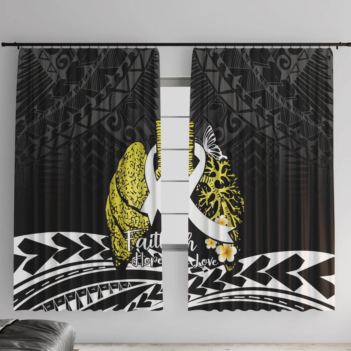 Polynesia World Lung Cancer Day Window Curtain Faith Hope Love LT14 With Hooks Black - Polynesian Pride