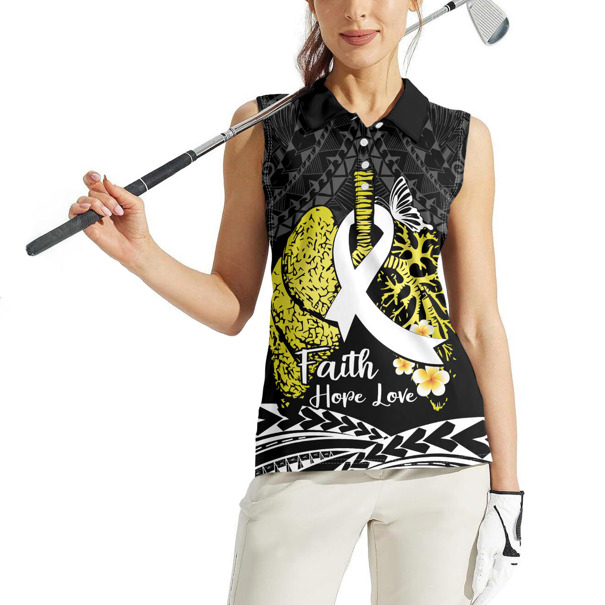Personalised Polynesia World Lung Cancer Day Women Sleeveless Polo Shirt Faith Hope Love