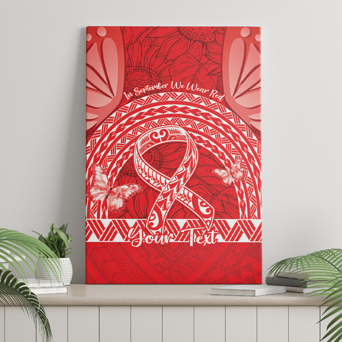 Personalised In September We Wear Red Canvas Wall Art Polynesia Blood Cancer Awareness