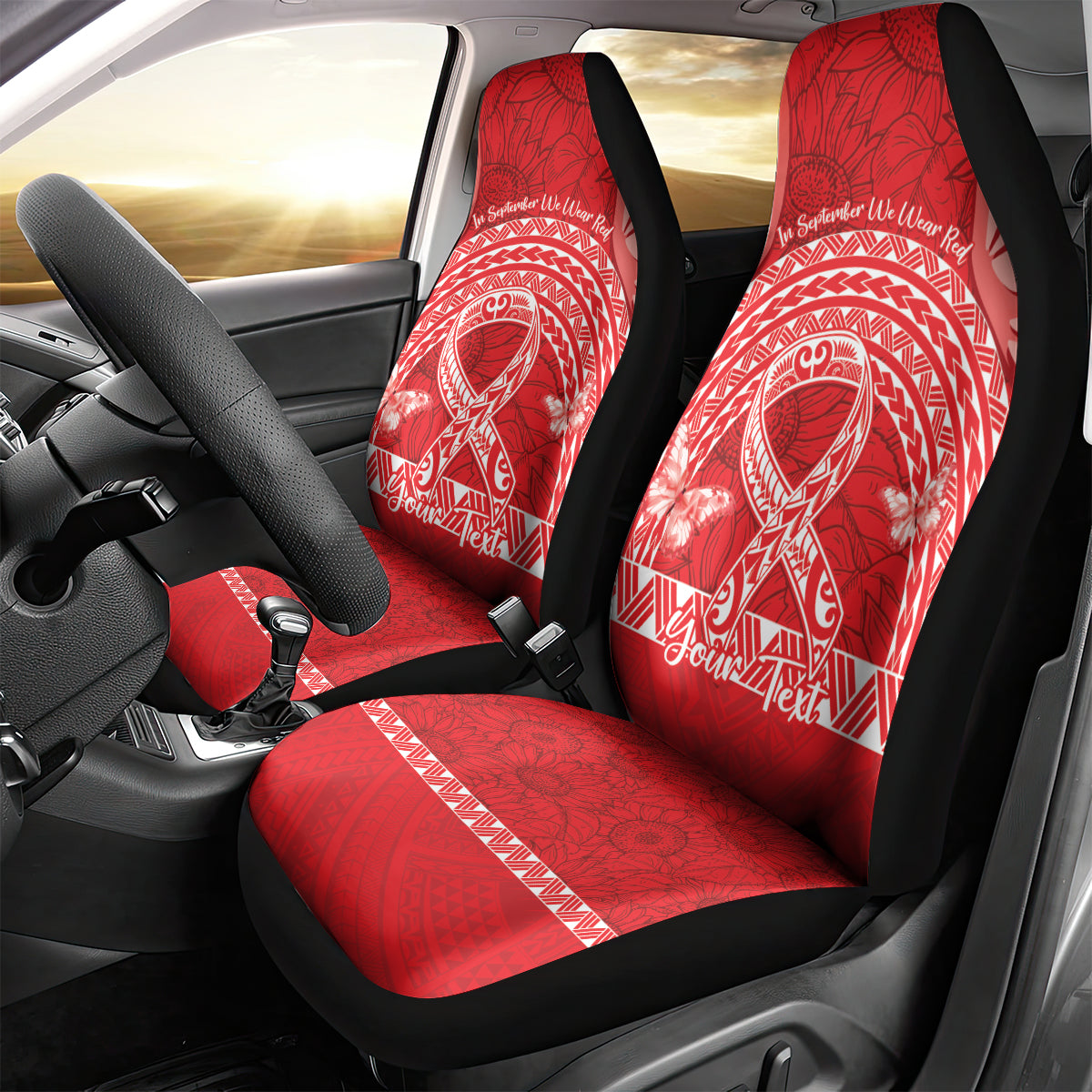 Personalised In September We Wear Red Car Seat Cover Polynesia Blood Cancer Awareness