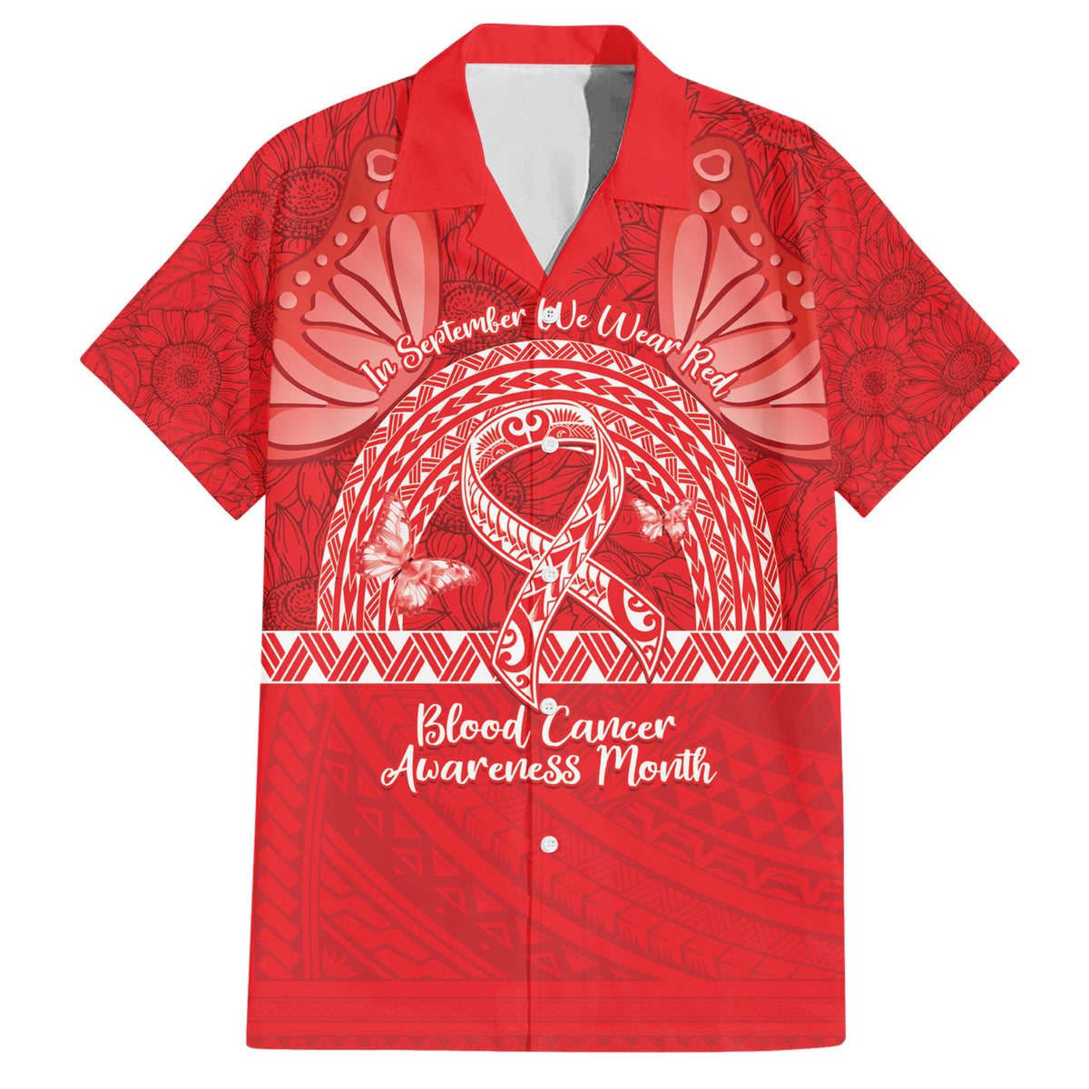 Personalised In September We Wear Red Family Matching Short Sleeve Bodycon Dress and Hawaiian Shirt Polynesia Blood Cancer Awareness