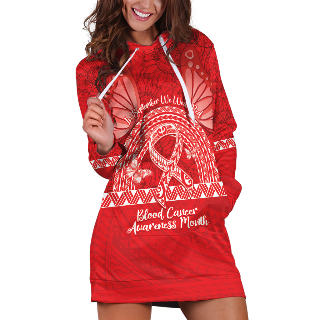 Personalised In September We Wear Red Hoodie Dress Polynesia Blood Cancer Awareness