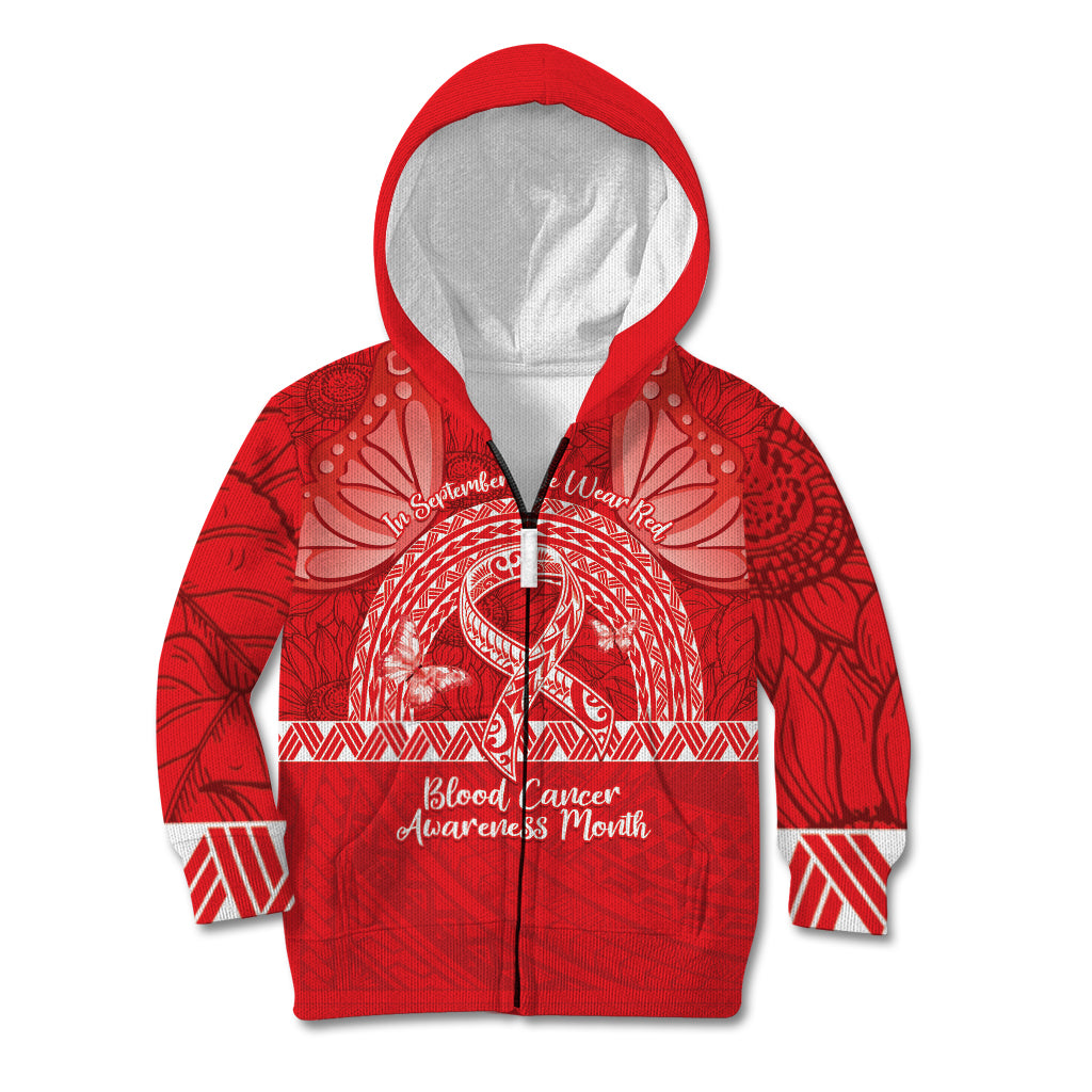Personalised In September We Wear Red Kid Hoodie Polynesia Blood Cancer Awareness