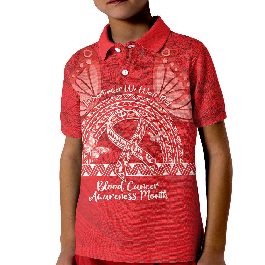 Personalised In September We Wear Red Kid Polo Shirt Polynesia Blood Cancer Awareness