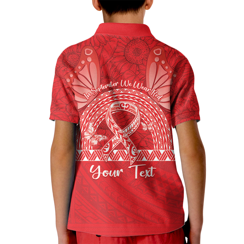 Personalised In September We Wear Red Kid Polo Shirt Polynesia Blood Cancer Awareness