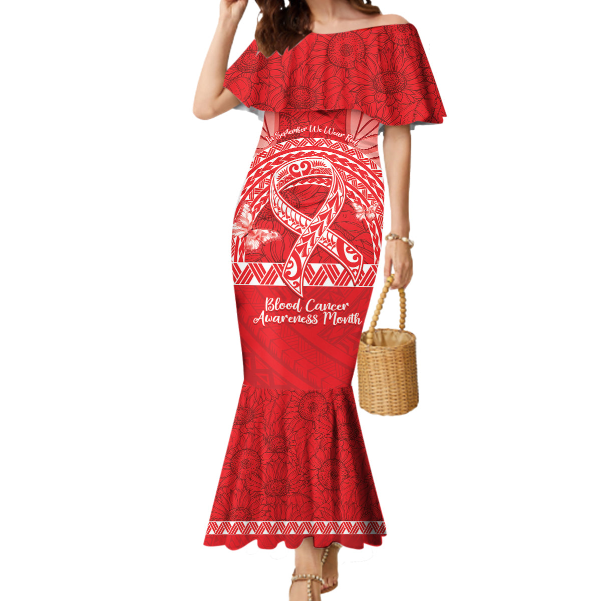 Personalised In September We Wear Red Mermaid Dress Polynesia Blood Cancer Awareness