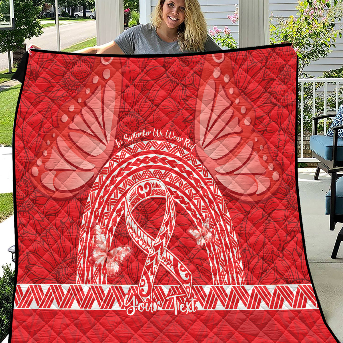 Personalised In September We Wear Red Quilt Polynesia Blood Cancer Awareness