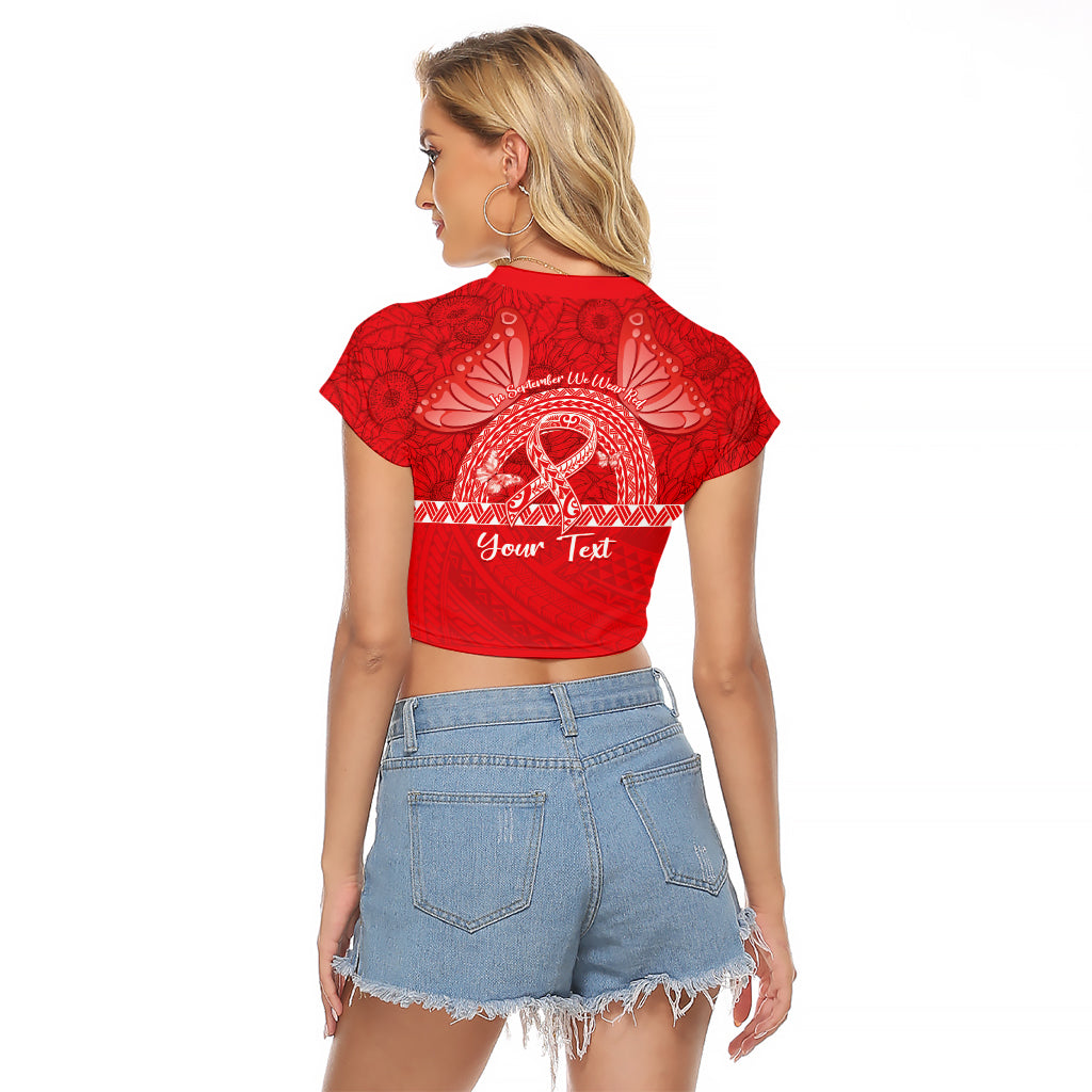 Personalised In September We Wear Red Raglan Cropped T Shirt Polynesia Blood Cancer Awareness