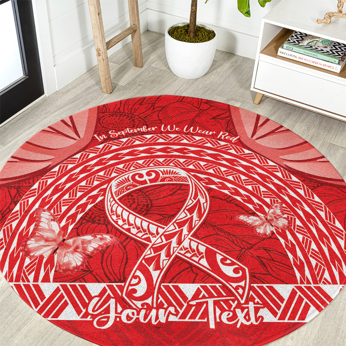Personalised In September We Wear Red Round Carpet Polynesia Blood Cancer Awareness LT14 Red - Polynesian Pride