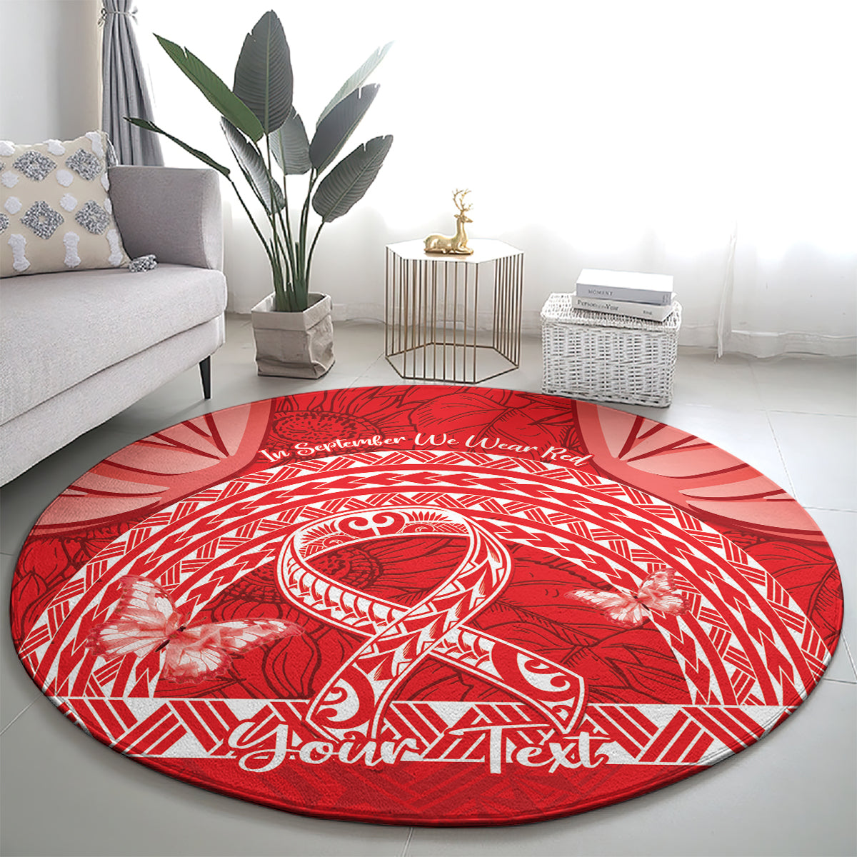 Personalised In September We Wear Red Round Carpet Polynesia Blood Cancer Awareness