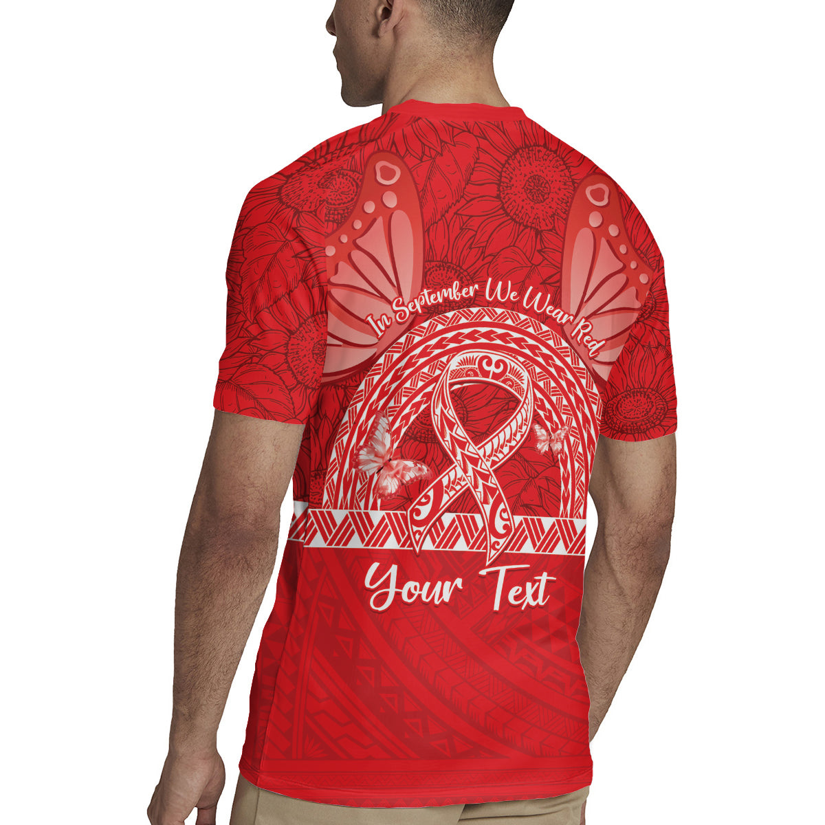 Personalised In September We Wear Red Rugby Jersey Polynesia Blood Cancer Awareness